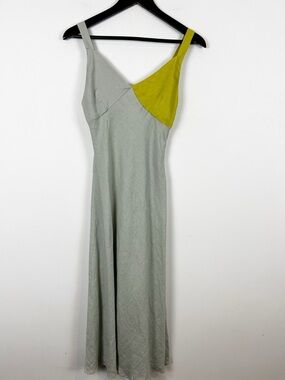Arthur 100% Linen Maxi Dress Women's Size 6 Made in Australia Grey/Chartreuse